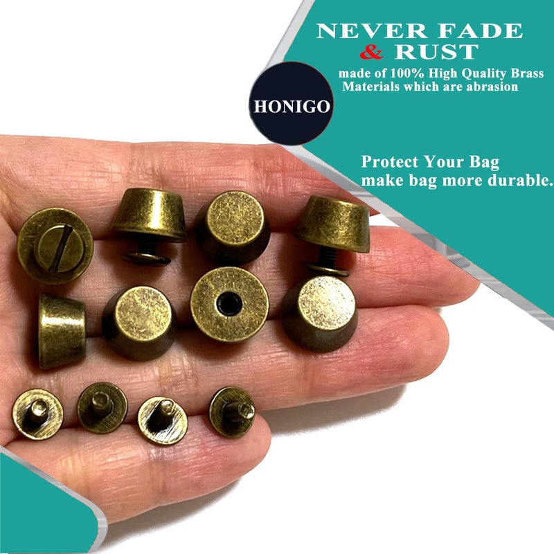 honigo 8 Pack Bronzk Rivets Stud Handbag Purse Feet 1/2 inch Flat Head Metal Solid Brass Studs Screw Back Feet 12mm Buckle Spikes Leathercraft for Leather Bag Totes DIY Craft - Image 4